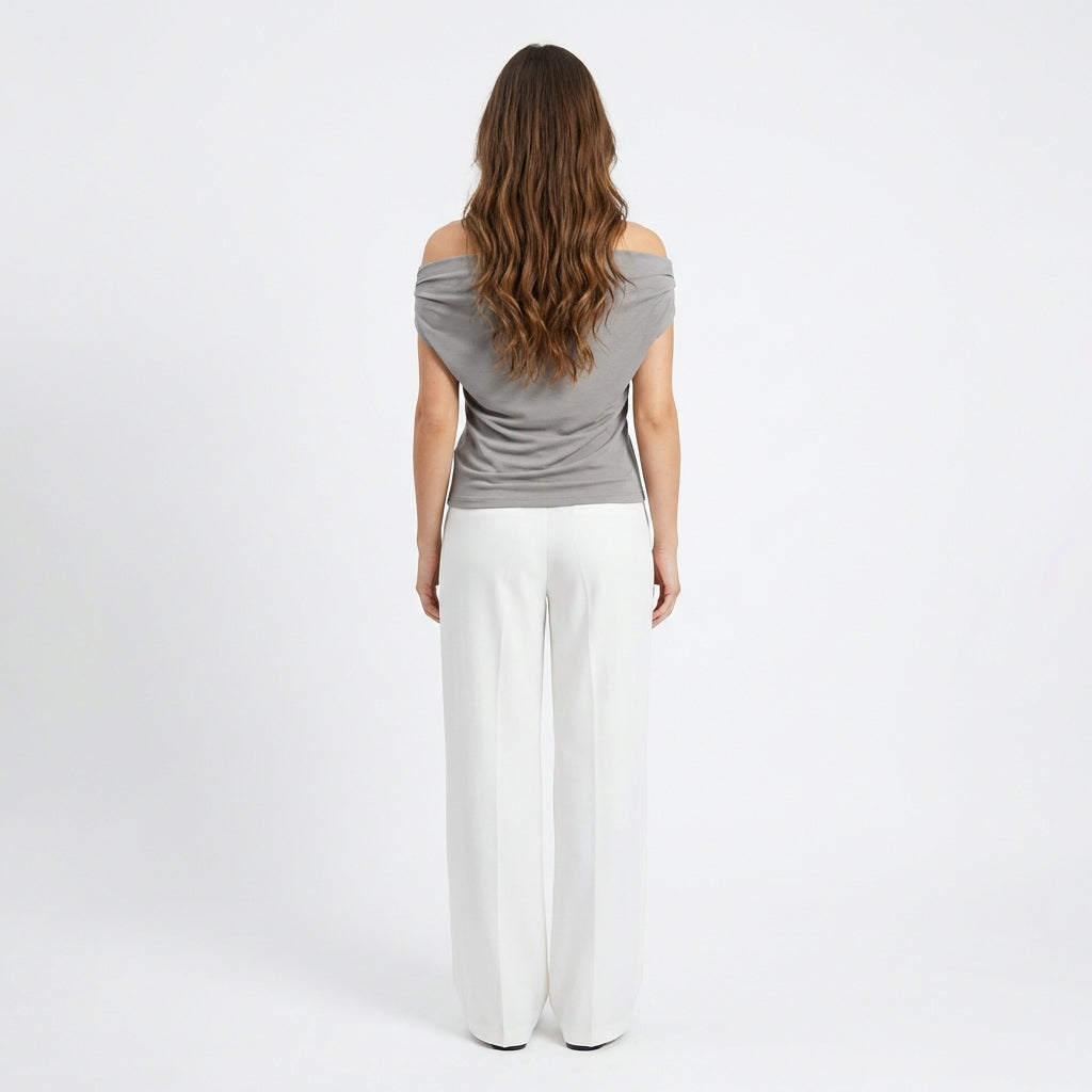 Top Épaules Dénudées - Taupe - Mélange de Polyester - Femme