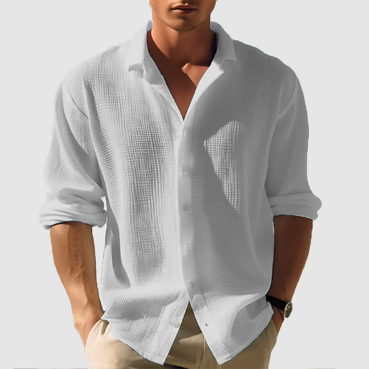Cedric - Chemise décontractée unie à manches longues et à revers
