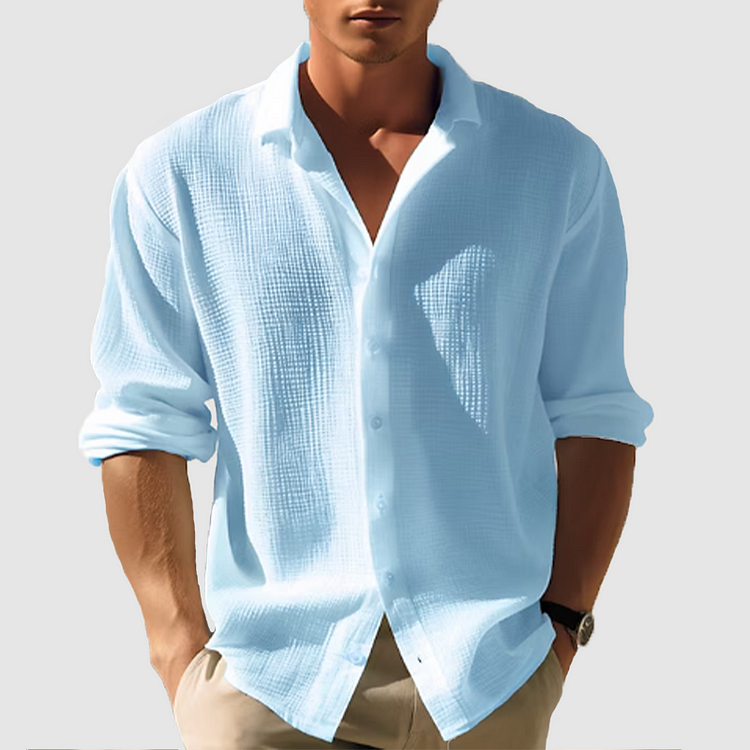 Cedric - Chemise décontractée unie à manches longues et à revers