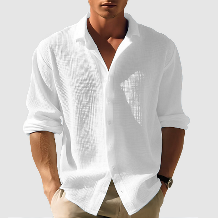 Cedric - Chemise décontractée unie à manches longues et à revers