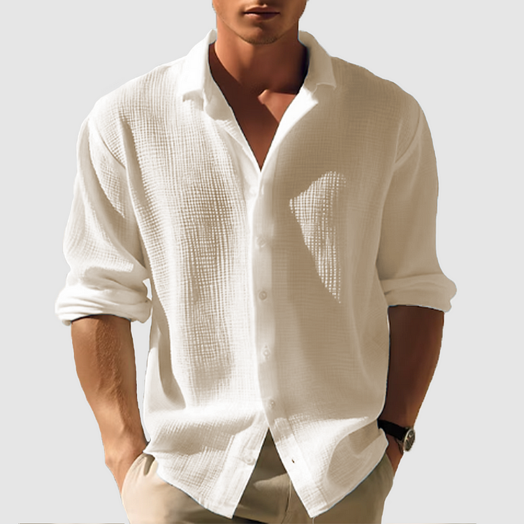 Cedric - Chemise décontractée unie à manches longues et à revers